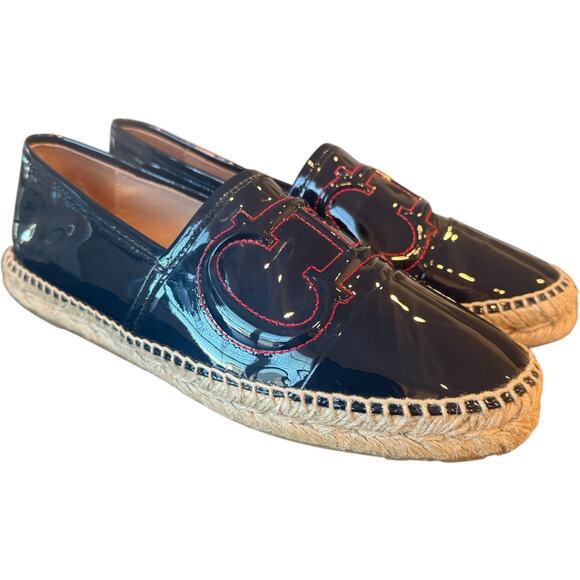 CH Carolina Herrera Initials Insignia Patent Leather Espadrilles Flats Size 39 - Picture 1 of 13